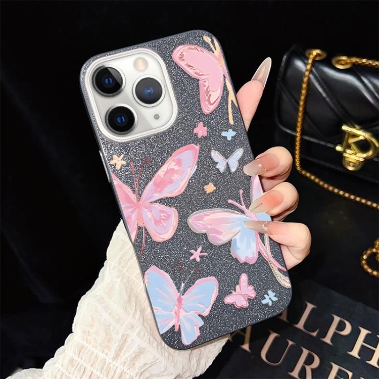 Custodia per telefono ibrida in PC e TPU con motivo a farfalle colorate e glitter IMD., For iPhone 11 Pro Max, For iPhone 11, For iPhone 11 Pro, For iPhone XS / X, For iPhone XR, For iPhone XS Max