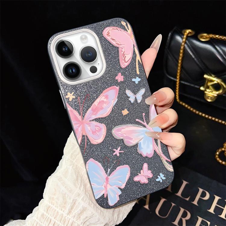Custodia per telefono ibrida in PC e TPU con motivo a farfalle colorate e glitter IMD., For iPhone 13 Pro Max, For iPhone 13 Pro, For iPhone 13, For iPhone 12, For iPhone 12 Pro Max, For iPhone 12 Pro