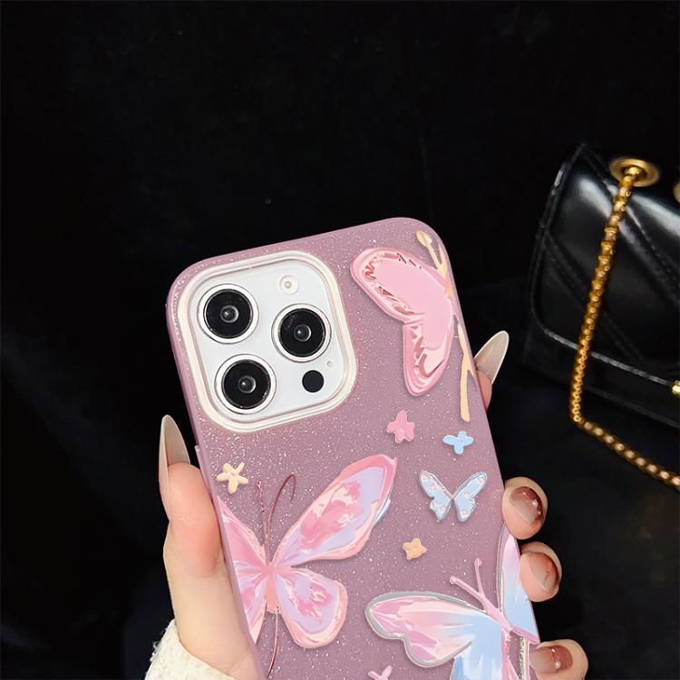 Custodia per telefono ibrida in PC e TPU con motivo a farfalle colorate e glitter IMD., For iPhone 8 Plus / 7 Plus, For iPhone 6 Plus / 6s Plus, For iPhone 6 / 6s