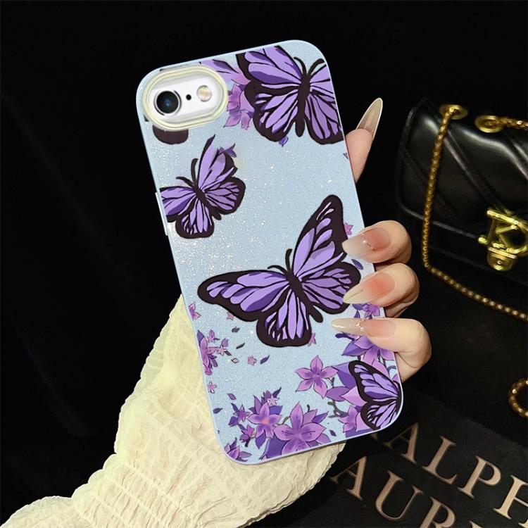 Custodia per telefono ibrida in PC e TPU con motivo farfalle viola e glitter IMD., For iPhone 8 Plus / 7 Plus, For iPhone 6 Plus / 6s Plus, For iPhone 6 / 6s
