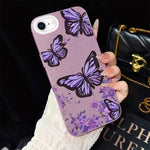 Custodia per telefono ibrida in PC e TPU con motivo farfalle viola e glitter IMD., For iPhone 15, For iPhone 14 Plus, For iPhone 14, For iPhone 14 Pro, For iPhone 14 Pro Max, For iPhone SE 2022 / SE 2020