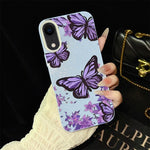 Custodia per telefono ibrida in PC e TPU con motivo farfalle viola e glitter IMD., For iPhone 11 Pro Max, For iPhone 11, For iPhone 11 Pro, For iPhone XS / X, For iPhone XR, For iPhone XS Max