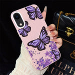 Custodia per telefono ibrida in PC e TPU con motivo farfalle viola e glitter IMD., For iPhone 11 Pro Max, For iPhone 11, For iPhone 11 Pro, For iPhone XS / X, For iPhone XR, For iPhone XS Max