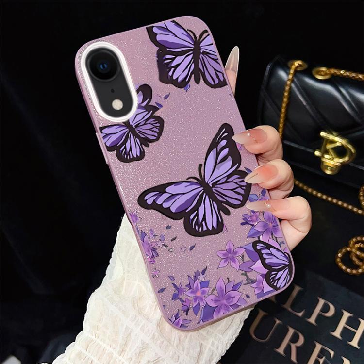 Custodia per telefono ibrida in PC e TPU con motivo farfalle viola e glitter IMD., For iPhone 11 Pro Max, For iPhone 11, For iPhone 11 Pro, For iPhone XS / X, For iPhone XR, For iPhone XS Max