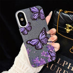 Custodia per telefono ibrida in PC e TPU con motivo farfalle viola e glitter IMD., For iPhone 11 Pro Max, For iPhone 11, For iPhone 11 Pro, For iPhone XS / X, For iPhone XR, For iPhone XS Max