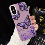 Custodia per telefono ibrida in PC e TPU con motivo farfalle viola e glitter IMD., For iPhone 11 Pro Max, For iPhone 11, For iPhone 11 Pro, For iPhone XS / X, For iPhone XR, For iPhone XS Max