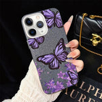 Custodia per telefono ibrida in PC e TPU con motivo farfalle viola e glitter IMD., For iPhone 11 Pro Max, For iPhone 11, For iPhone 11 Pro, For iPhone XS / X, For iPhone XR, For iPhone XS Max