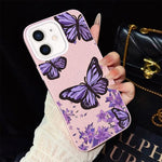Custodia per telefono ibrida in PC e TPU con motivo farfalle viola e glitter IMD., For iPhone 13 Pro Max, For iPhone 13 Pro, For iPhone 13, For iPhone 12, For iPhone 12 Pro Max, For iPhone 12 Pro