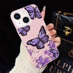 Custodia per telefono ibrida in PC e TPU con motivo farfalle viola e glitter IMD., For iPhone 13 Pro Max, For iPhone 13 Pro, For iPhone 13, For iPhone 12, For iPhone 12 Pro Max, For iPhone 12 Pro