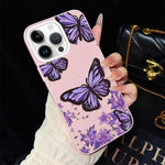 Custodia per telefono ibrida in PC e TPU con motivo farfalle viola e glitter IMD., For iPhone 13 Pro Max, For iPhone 13 Pro, For iPhone 13, For iPhone 12, For iPhone 12 Pro Max, For iPhone 12 Pro
