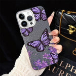 Custodia per telefono ibrida in PC e TPU con motivo farfalle viola e glitter IMD., For iPhone 13 Pro Max, For iPhone 13 Pro, For iPhone 13, For iPhone 12, For iPhone 12 Pro Max, For iPhone 12 Pro