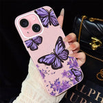 Custodia per telefono ibrida in PC e TPU con motivo farfalle viola e glitter IMD., For iPhone 15, For iPhone 14 Plus, For iPhone 14, For iPhone 14 Pro, For iPhone 14 Pro Max, For iPhone SE 2022 / SE 2020