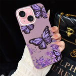 Custodia per telefono ibrida in PC e TPU con motivo farfalle viola e glitter IMD., For iPhone 16 Pro, For iPhone 16 Plus, For iPhone 16, For iPhone 15 Pro Max, For iPhone 15 Pro, For iPhone 15 Plus