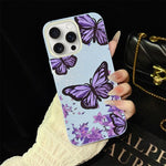 Custodia per telefono ibrida in PC e TPU con motivo farfalle viola e glitter IMD., For iPhone 16 Pro, For iPhone 16 Plus, For iPhone 16, For iPhone 15 Pro Max, For iPhone 15 Pro, For iPhone 15 Plus