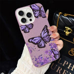 Custodia per telefono ibrida in PC e TPU con motivo farfalle viola e glitter IMD., For iPhone 16 Pro, For iPhone 16 Plus, For iPhone 16, For iPhone 15 Pro Max, For iPhone 15 Pro, For iPhone 15 Plus