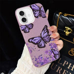 Custodia per telefono ibrida in PC e TPU con motivo farfalle viola e glitter IMD., For iPhone 16 Pro, For iPhone 16 Plus, For iPhone 16, For iPhone 15 Pro Max, For iPhone 15 Pro, For iPhone 15 Plus