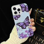 Custodia per telefono ibrida in PC e TPU con motivo farfalle viola e glitter IMD., For iPhone 16 Pro, For iPhone 16 Plus, For iPhone 16, For iPhone 15 Pro Max, For iPhone 15 Pro, For iPhone 15 Plus