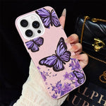 Custodia per telefono ibrida in PC e TPU con motivo farfalle viola e glitter IMD., For iPhone 17e / 16e, For iPhone 17 Pro Max, For iPhone 17 Pro, For iPhone 17, For iPhone Air, For iPhone 16 Pro Max