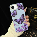 Custodia per telefono ibrida in PC e TPU con motivo farfalle viola e glitter IMD., For iPhone 17e / 16e, For iPhone 17 Pro Max, For iPhone 17 Pro, For iPhone 17, For iPhone Air, For iPhone 16 Pro Max