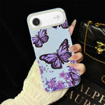 Custodia per telefono ibrida in PC e TPU con motivo farfalle viola e glitter IMD., For iPhone 17e / 16e, For iPhone 17 Pro Max, For iPhone 17 Pro, For iPhone 17, For iPhone Air, For iPhone 16 Pro Max