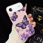 Custodia per telefono ibrida in PC e TPU con motivo farfalle viola e glitter IMD., For iPhone 17e / 16e, For iPhone 17 Pro Max, For iPhone 17 Pro, For iPhone 17, For iPhone Air, For iPhone 16 Pro Max