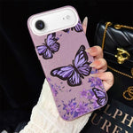Custodia per telefono ibrida in PC e TPU con motivo farfalle viola e glitter IMD., For iPhone 17e / 16e, For iPhone 17 Pro Max, For iPhone 17 Pro, For iPhone 17, For iPhone Air, For iPhone 16 Pro Max