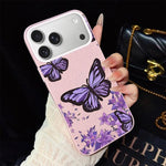 Custodia per telefono ibrida in PC e TPU con motivo farfalle viola e glitter IMD., For iPhone 17e / 16e, For iPhone 17 Pro Max, For iPhone 17 Pro, For iPhone 17, For iPhone Air, For iPhone 16 Pro Max