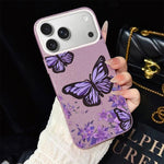Custodia per telefono ibrida in PC e TPU con motivo farfalle viola e glitter IMD., For iPhone 17e / 16e, For iPhone 17 Pro Max, For iPhone 17 Pro, For iPhone 17, For iPhone Air, For iPhone 16 Pro Max