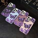 Custodia per telefono ibrida in PC e TPU con motivo farfalle viola e glitter IMD., For iPhone 16 Pro, For iPhone 16 Plus, For iPhone 16, For iPhone 15 Pro Max, For iPhone 15 Pro, For iPhone 15 Plus