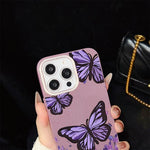 Custodia per telefono ibrida in PC e TPU con motivo farfalle viola e glitter IMD., For iPhone 17e / 16e, For iPhone 17 Pro Max, For iPhone 17 Pro, For iPhone 17, For iPhone Air, For iPhone 16 Pro Max