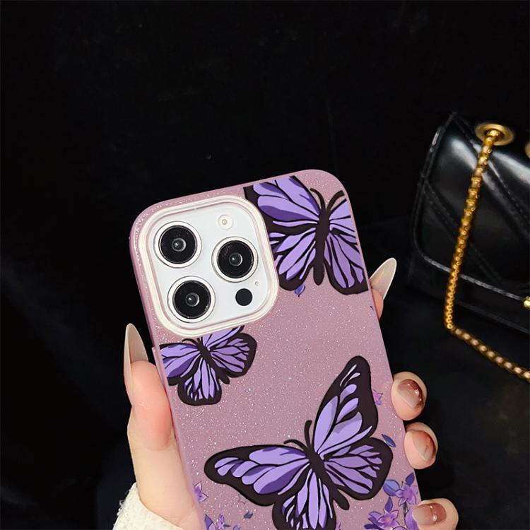 Custodia per telefono ibrida in PC e TPU con motivo farfalle viola e glitter IMD., For iPhone 8 Plus / 7 Plus, For iPhone 6 Plus / 6s Plus, For iPhone 6 / 6s
