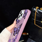 Custodia per telefono ibrida in PC e TPU con motivo farfalle viola e glitter IMD., For iPhone 16 Pro, For iPhone 16 Plus, For iPhone 16, For iPhone 15 Pro Max, For iPhone 15 Pro, For iPhone 15 Plus