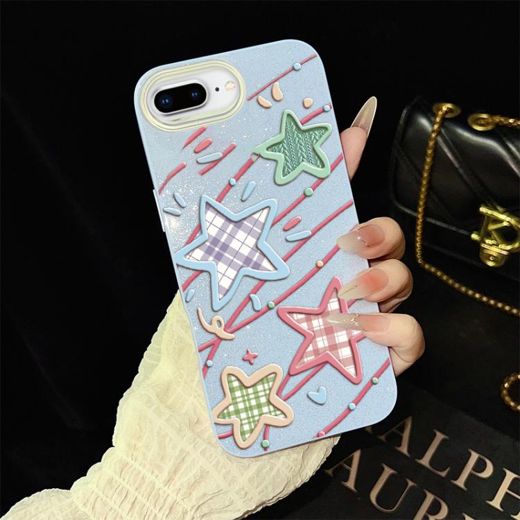 Custodia per telefono ibrida in PC e TPU con glitter e motivo a stelle IMD, For iPhone 8 Plus / 7 Plus, For iPhone 6 Plus / 6s Plus, For iPhone 6 / 6s
