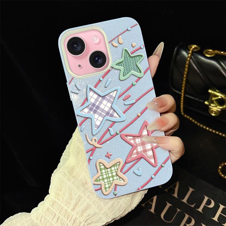 Custodia per telefono ibrida in PC e TPU con glitter e motivo a stelle IMD, For iPhone 15, For iPhone 14 Plus, For iPhone 14, For iPhone 14 Pro, For iPhone 14 Pro Max, For iPhone SE 2022 / SE 2020