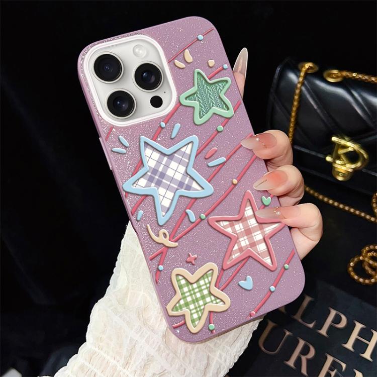 Custodia per telefono ibrida in PC e TPU con glitter e motivo a stelle IMD, For iPhone 16 Pro, For iPhone 16 Plus, For iPhone 16, For iPhone 15 Pro Max, For iPhone 15 Pro, For iPhone 15 Plus