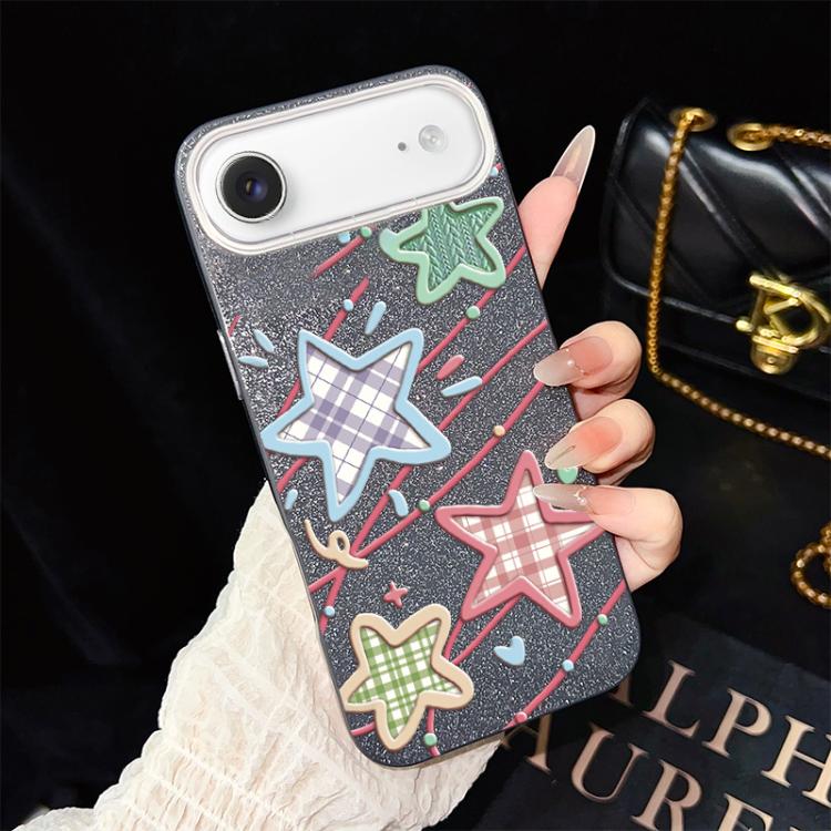 Custodia per telefono ibrida in PC e TPU con glitter e motivo a stelle IMD, For iPhone 17e / 16e, For iPhone 17 Pro Max, For iPhone 17 Pro, For iPhone 17, For iPhone Air, For iPhone 16 Pro Max