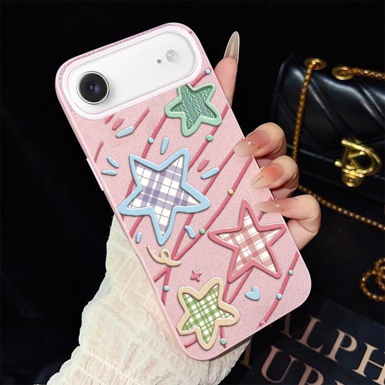 Custodia per telefono ibrida in PC e TPU con glitter e motivo a stelle IMD, For iPhone 17e / 16e, For iPhone 17 Pro Max, For iPhone 17 Pro, For iPhone 17, For iPhone Air, For iPhone 16 Pro Max