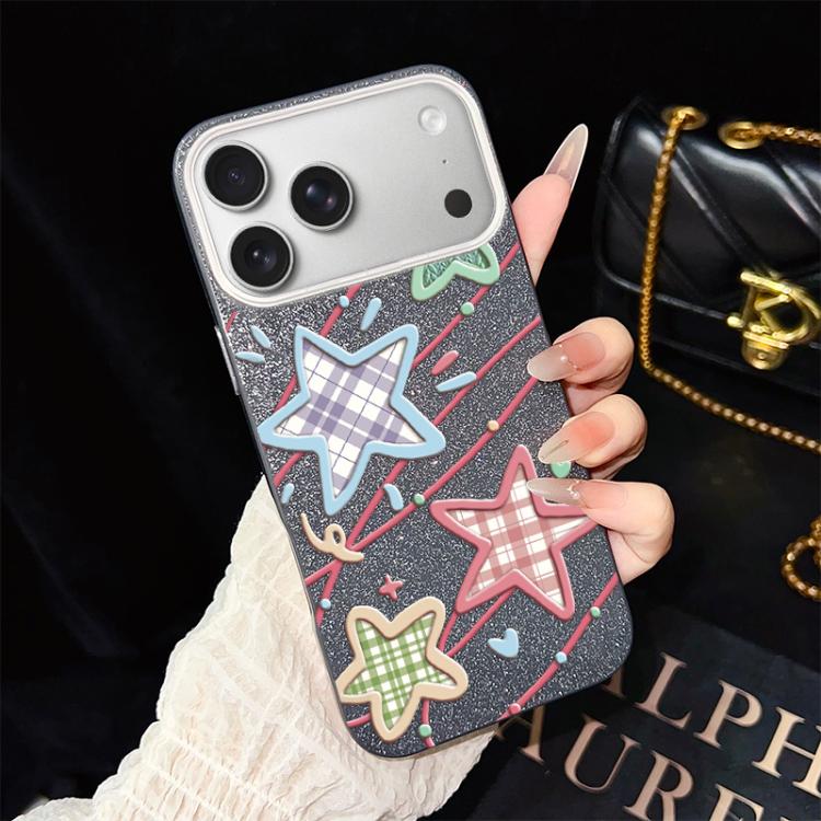 Custodia per telefono ibrida in PC e TPU con glitter e motivo a stelle IMD, For iPhone 17e / 16e, For iPhone 17 Pro Max, For iPhone 17 Pro, For iPhone 17, For iPhone Air, For iPhone 16 Pro Max