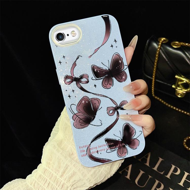 Custodia per telefono ibrida in PC e TPU con motivo a farfalle vorticose e glitter IMD., For iPhone 8 Plus / 7 Plus, For iPhone 6 Plus / 6s Plus, For iPhone 6 / 6s