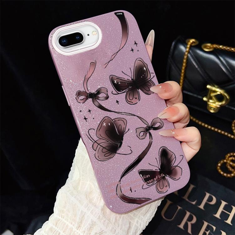 Custodia per telefono ibrida in PC e TPU con motivo a farfalle vorticose e glitter IMD., For iPhone 8 Plus / 7 Plus, For iPhone 6 Plus / 6s Plus, For iPhone 6 / 6s