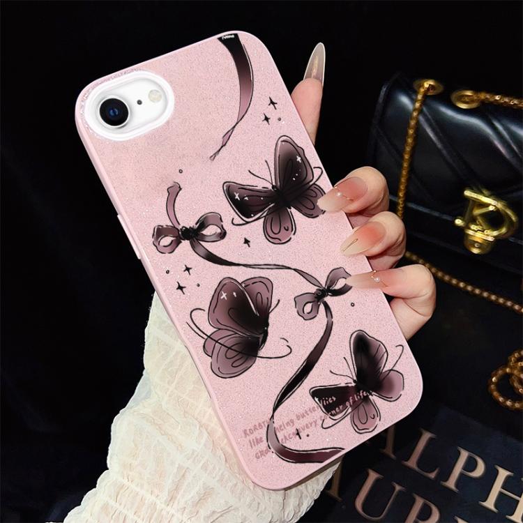 Custodia per telefono ibrida in PC e TPU con motivo a farfalle vorticose e glitter IMD., For iPhone 15, For iPhone 14 Plus, For iPhone 14, For iPhone 14 Pro, For iPhone 14 Pro Max, For iPhone SE 2022 / SE 2020