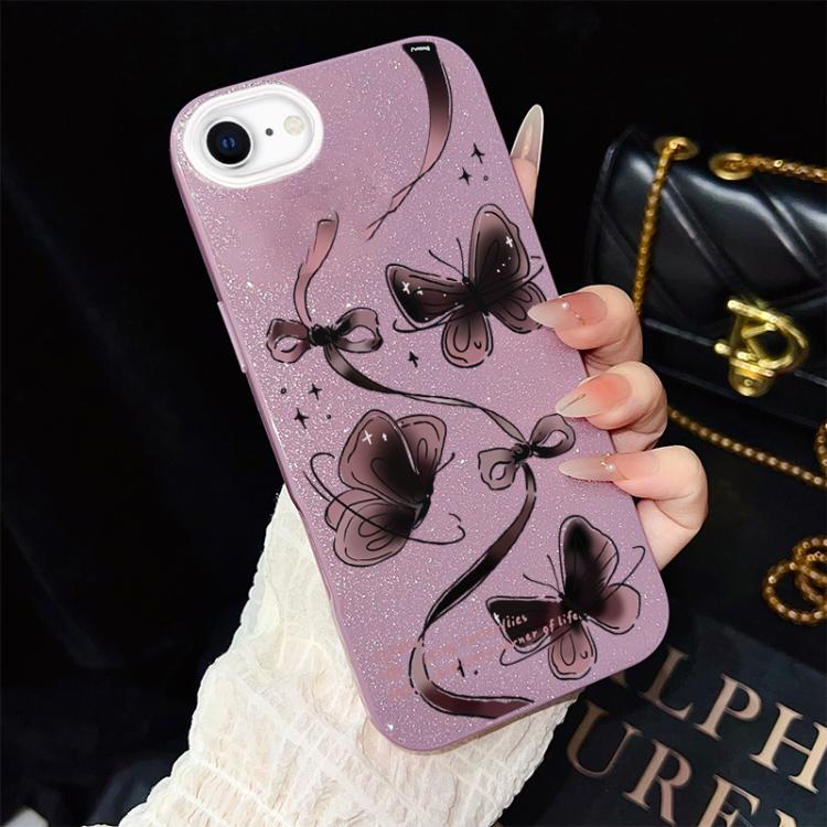 Custodia per telefono ibrida in PC e TPU con motivo a farfalle vorticose e glitter IMD., For iPhone 15, For iPhone 14 Plus, For iPhone 14, For iPhone 14 Pro, For iPhone 14 Pro Max, For iPhone SE 2022 / SE 2020