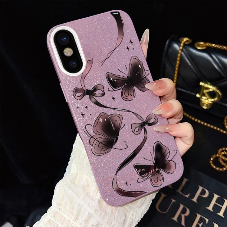 Custodia per telefono ibrida in PC e TPU con motivo a farfalle vorticose e glitter IMD., For iPhone 11 Pro Max, For iPhone 11, For iPhone 11 Pro, For iPhone XS / X, For iPhone XR, For iPhone XS Max