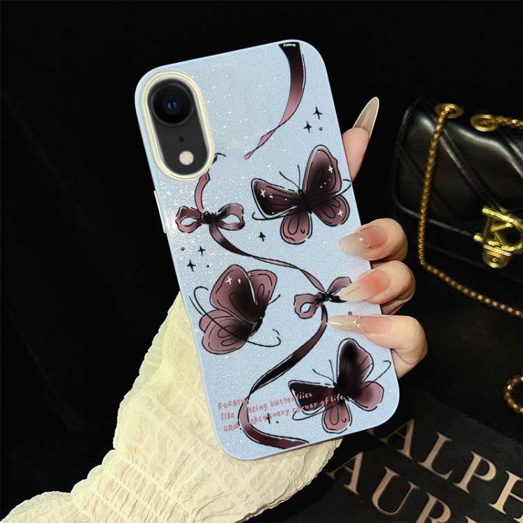 Custodia per telefono ibrida in PC e TPU con motivo a farfalle vorticose e glitter IMD., For iPhone 11 Pro Max, For iPhone 11, For iPhone 11 Pro, For iPhone XS / X, For iPhone XR, For iPhone XS Max