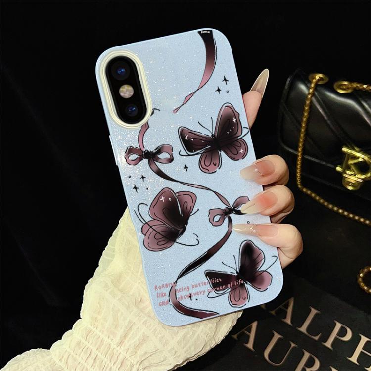 Custodia per telefono ibrida in PC e TPU con motivo a farfalle vorticose e glitter IMD., For iPhone 11 Pro Max, For iPhone 11, For iPhone 11 Pro, For iPhone XS / X, For iPhone XR, For iPhone XS Max