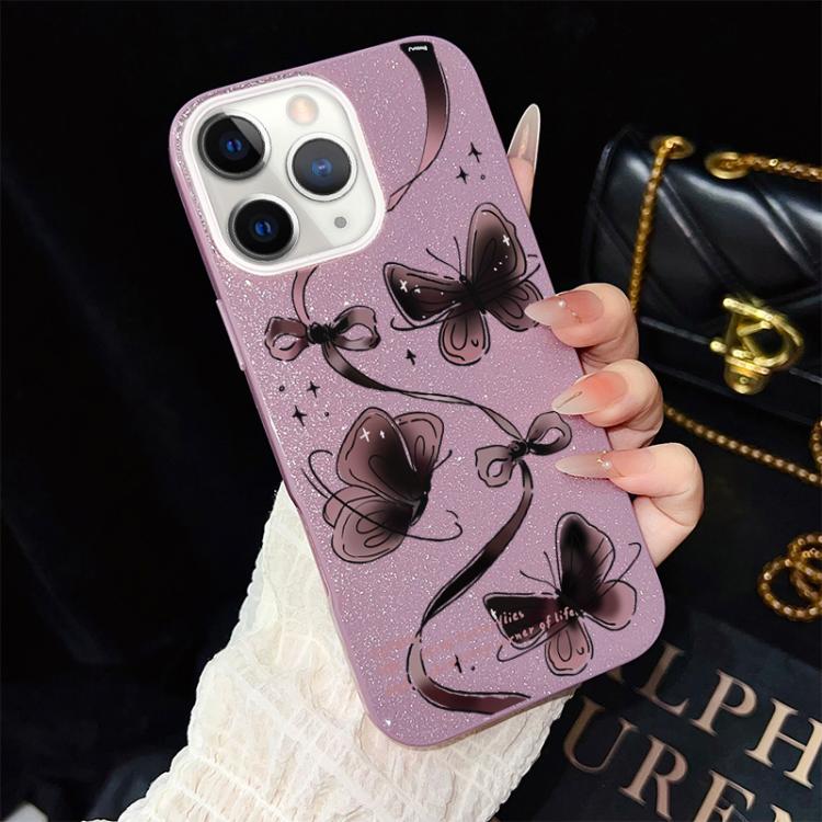 Custodia per telefono ibrida in PC e TPU con motivo a farfalle vorticose e glitter IMD., For iPhone 11 Pro Max, For iPhone 11, For iPhone 11 Pro, For iPhone XS / X, For iPhone XR, For iPhone XS Max