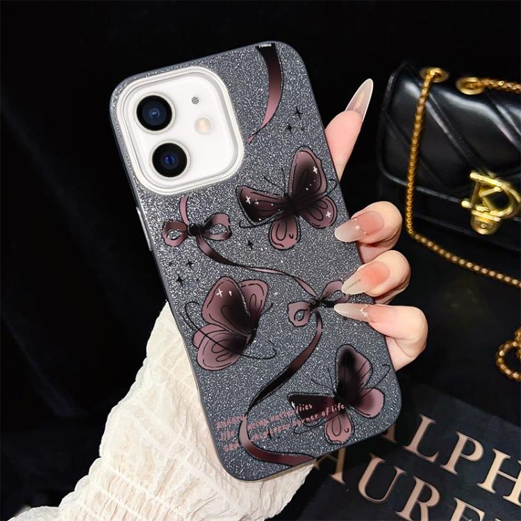 Custodia per telefono ibrida in PC e TPU con motivo a farfalle vorticose e glitter IMD., For iPhone 13 Pro Max, For iPhone 13 Pro, For iPhone 13, For iPhone 12, For iPhone 12 Pro Max, For iPhone 12 Pro