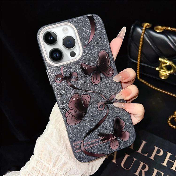Custodia per telefono ibrida in PC e TPU con motivo a farfalle vorticose e glitter IMD., For iPhone 13 Pro Max, For iPhone 13 Pro, For iPhone 13, For iPhone 12, For iPhone 12 Pro Max, For iPhone 12 Pro