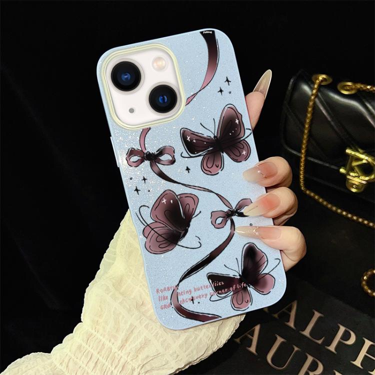 Custodia per telefono ibrida in PC e TPU con motivo a farfalle vorticose e glitter IMD., For iPhone 15, For iPhone 14 Plus, For iPhone 14, For iPhone 14 Pro, For iPhone 14 Pro Max, For iPhone SE 2022 / SE 2020
