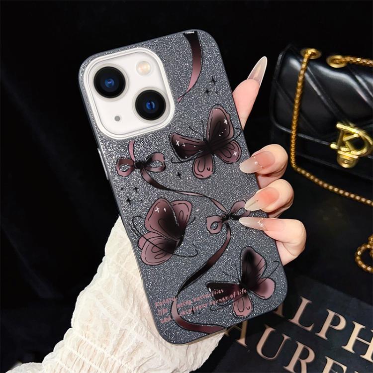Custodia per telefono ibrida in PC e TPU con motivo a farfalle vorticose e glitter IMD., For iPhone 15, For iPhone 14 Plus, For iPhone 14, For iPhone 14 Pro, For iPhone 14 Pro Max, For iPhone SE 2022 / SE 2020
